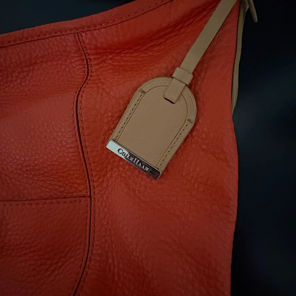 Cole Haan Orange Pebbled Leather Hobo - Picture 3 of 6